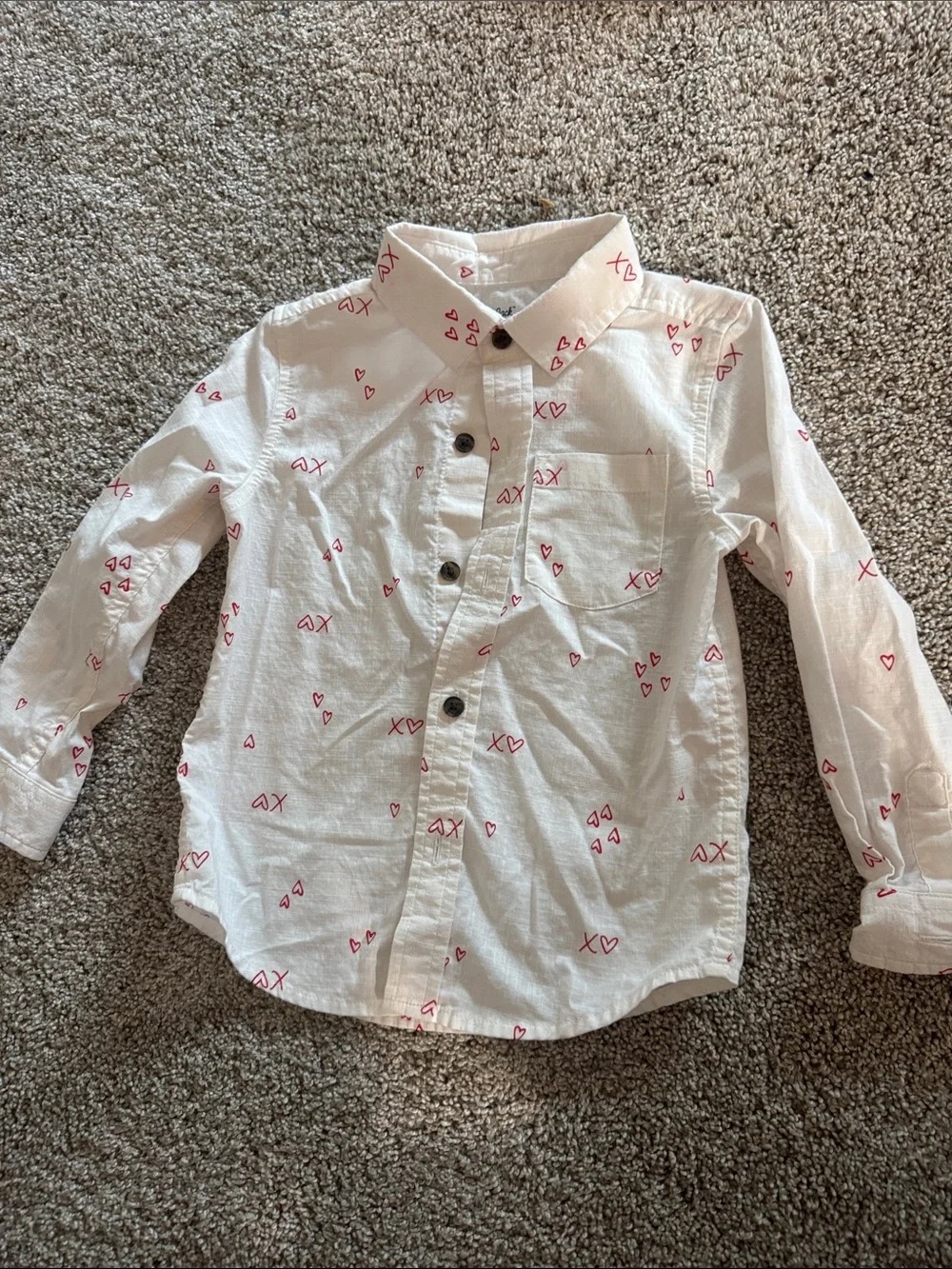 Cat & Jack White Button-Down Shirt with Red Heart & XOXO Print